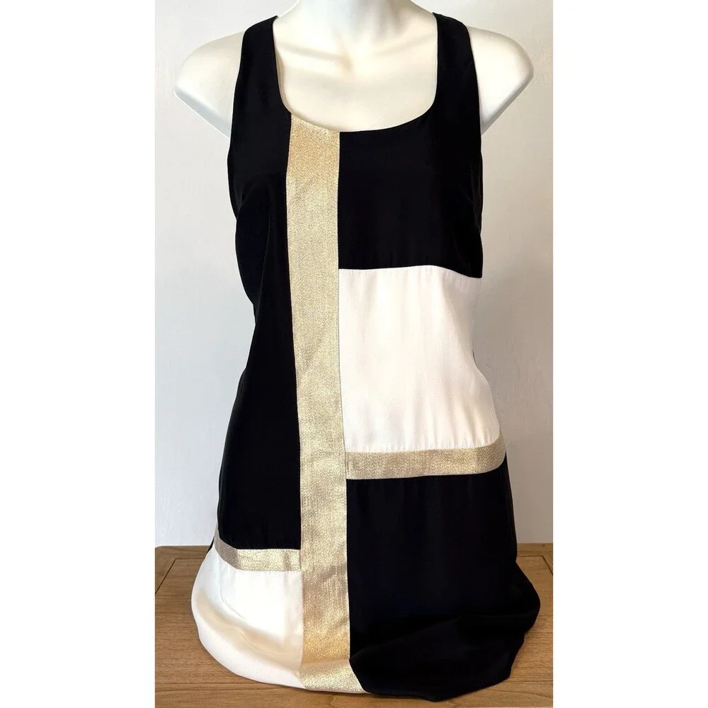 Alice & Trixie Mae 100% Silk Dress Sz Small Color Block Metallic Retro